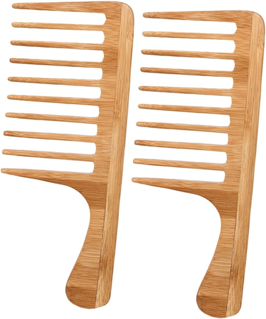 Minkissy 2Pcs Bamboo Wide Tooth Comb for Men Women for Curly Thick Long Hair Detangling Styling Vintage Hair Styling Essential for Home Travel Business Reduces Breakage