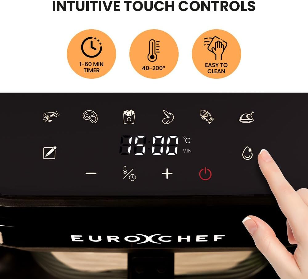 Eurochef 6.5L Air Fryer, Electric Digital Airfryer with Glass Container, Black image number 4