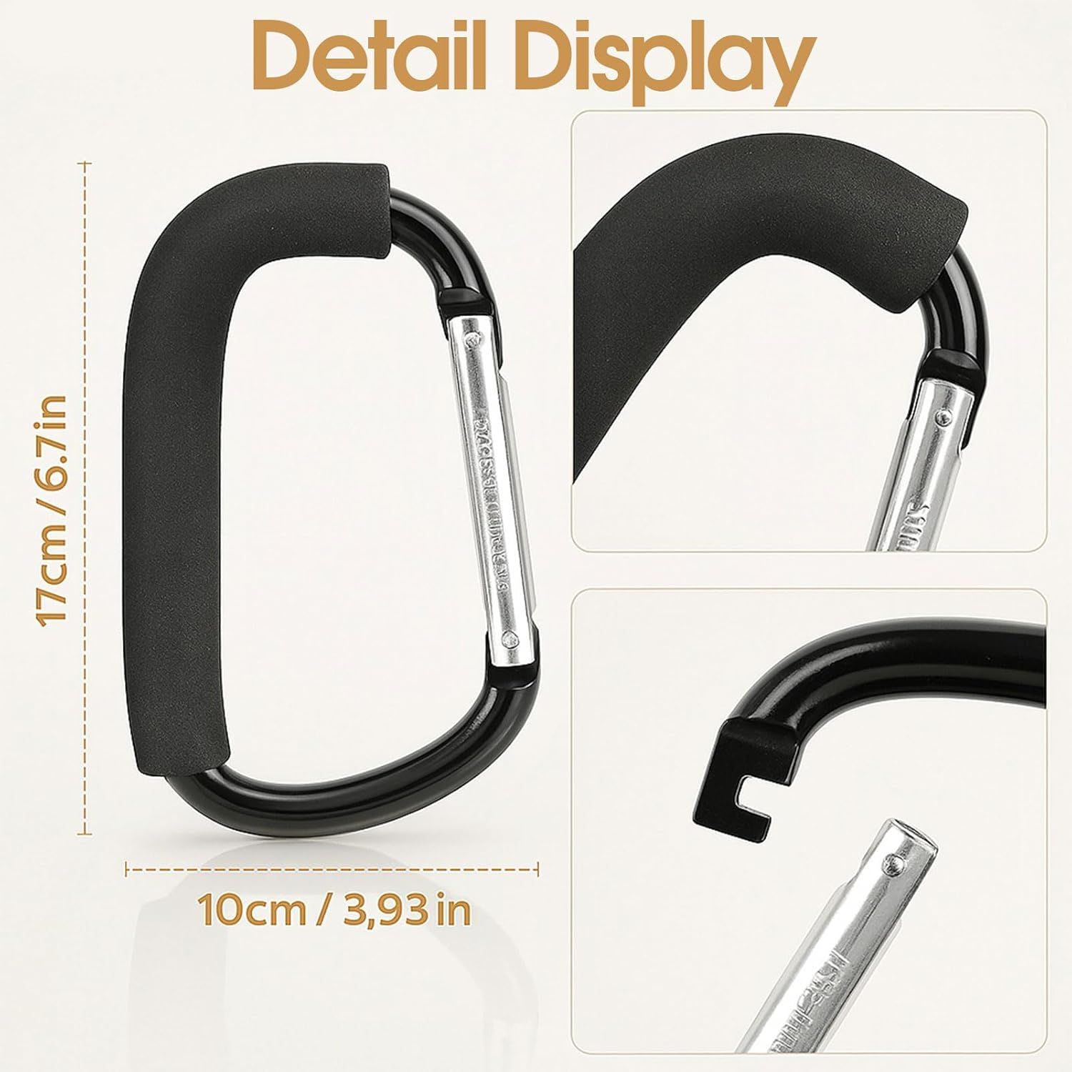 Stroller Hooks, Pram Clip and Carabiner Clip with Heavy-Duty Aluminium, Foam Grip, 6.3 Cm Size, 3 Pack, Compatible with Most Strollers &ndash; Unron image number 1