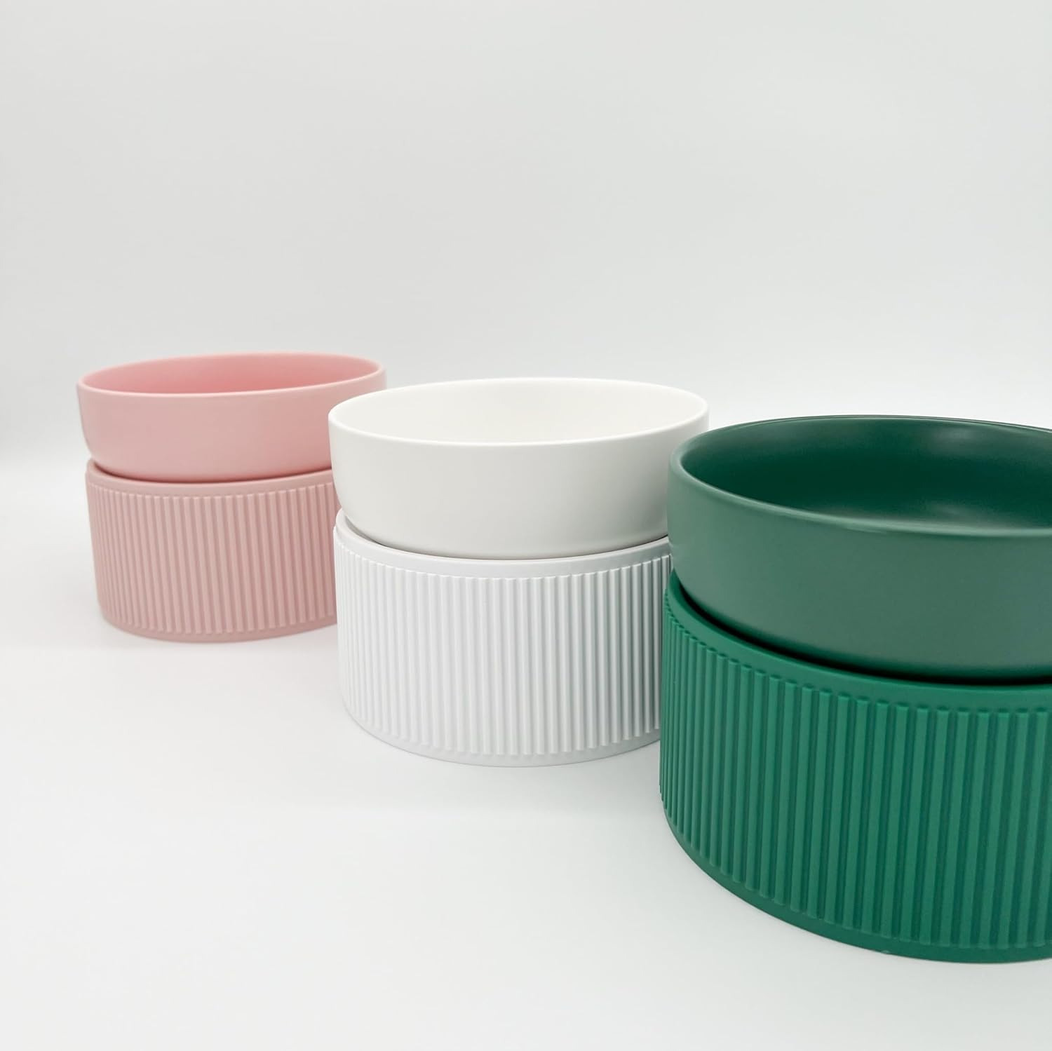 Double Layer Ceramic Dog Feeder with Stand Raised Pet Food Bowl (Pink) - Pink image number 5