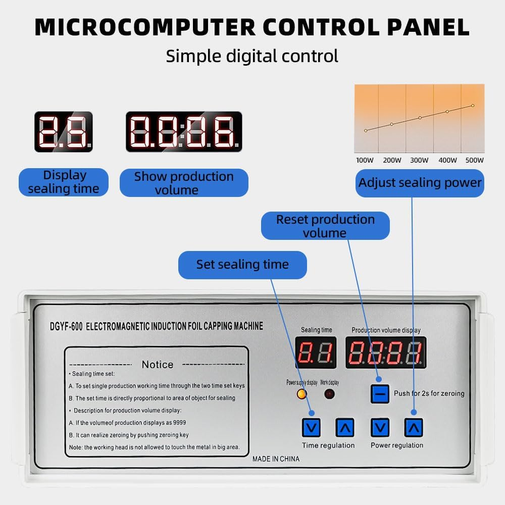 CHAOFLIGHT Induction Sealing Machine, Handheld Electromagnetic Heat Sealer Bottle Cap Diameter 20-85Mm Adjustable Food Sealer Machine for Aluminum Foil for Plastic Bottles Caps (20-85 Mm) - 20-85 Mm image number 6