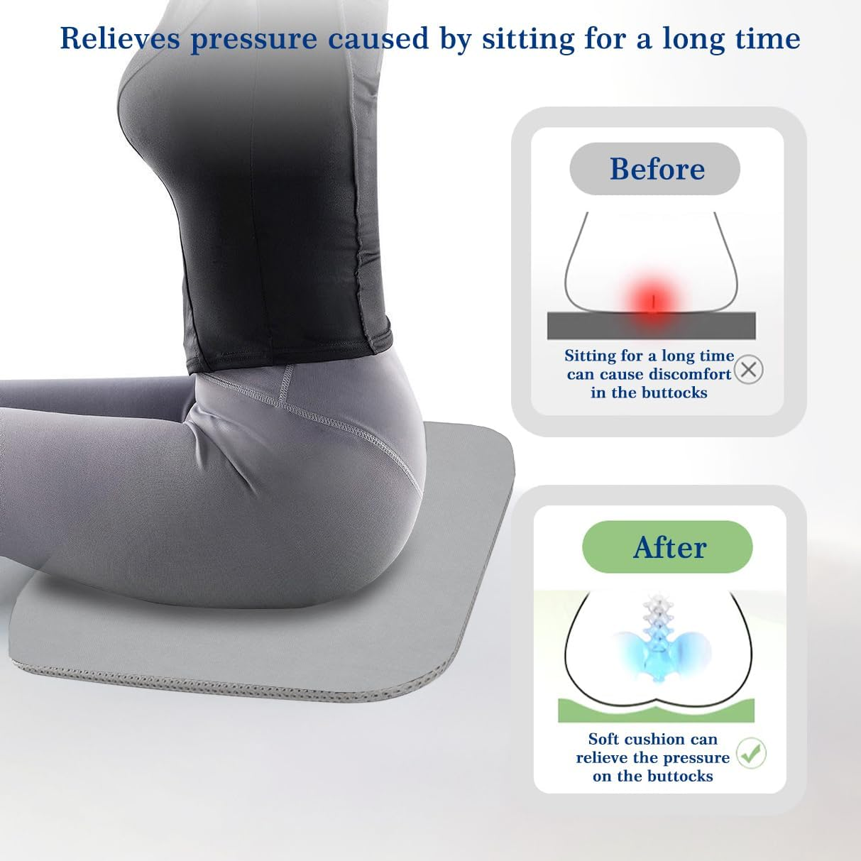 Seat Cushion Large 43X43X6Cm Super Elastic Latex Office Chair Cushion Car Home Office Seat Cushions Softness Breathable Anti-Slip Washable (Light Grey Ice Silk) image number 1