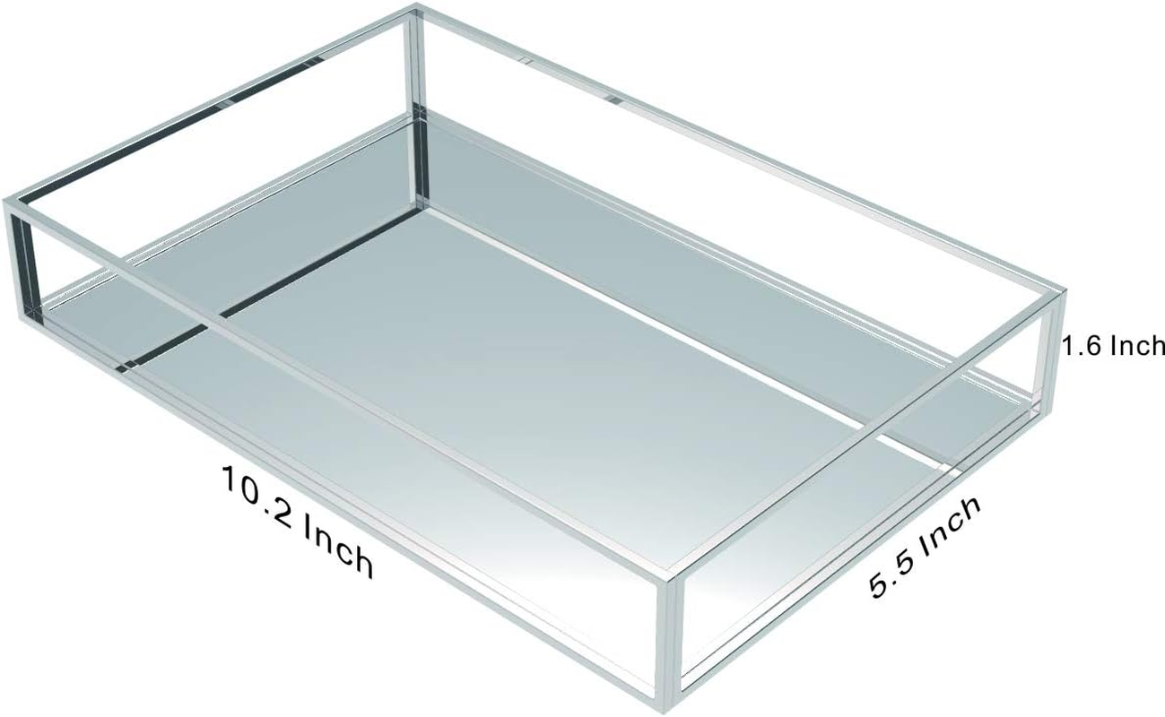 Cq Acrylic Decorative Tray,Silver Mirror Tray for Jewelry,Bathroom Vanity Tray,Jewelry Tray Storage Organizer Makeup Tray for Vanity and Dresser,Pack of 1 image number 3