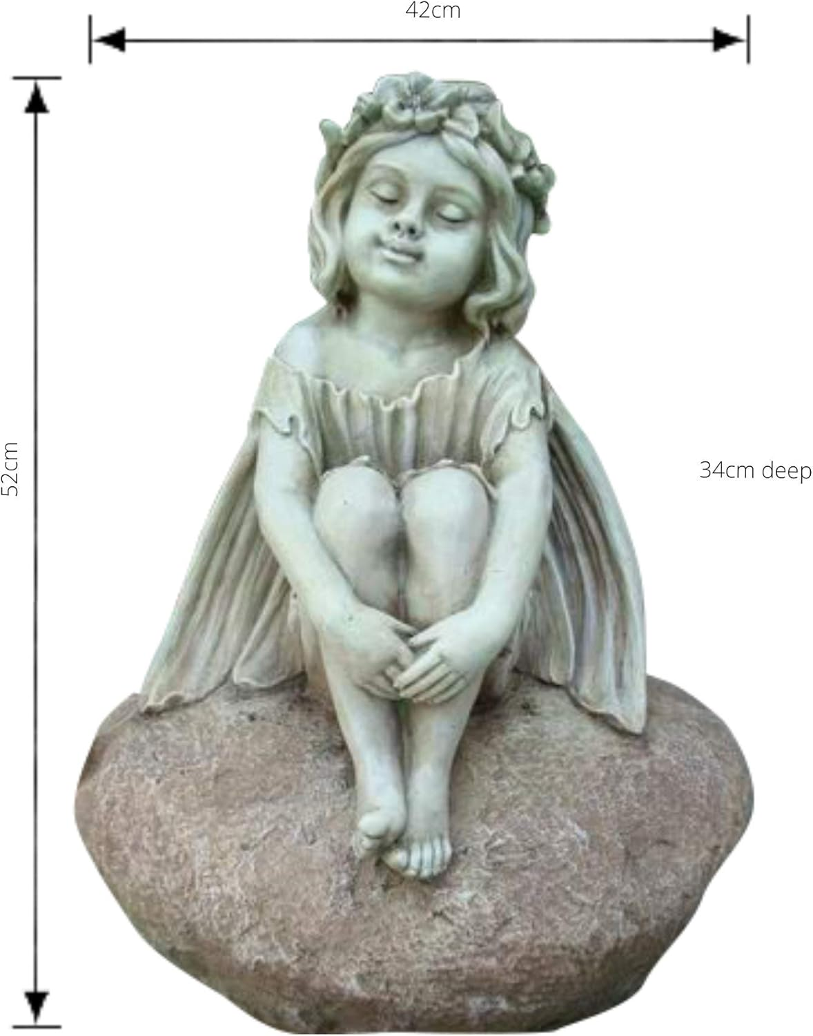 Statue Fairy Sitting on Rock Sculpture Figurine Ornament Feature Garden Decor 42X34X52Cm