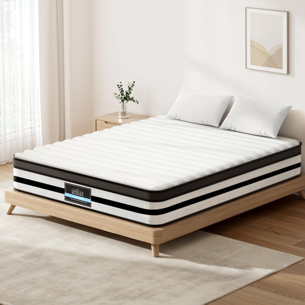 Giselle Bedding Double Mattress Bed Foam Mattresses 27Cm Thickness, with 5-Zone Pocket Spring System and Breathable Euro Top, 5Yrs Warranty, Medium Firm, White + Blackwith Vacuum Packed image number 3