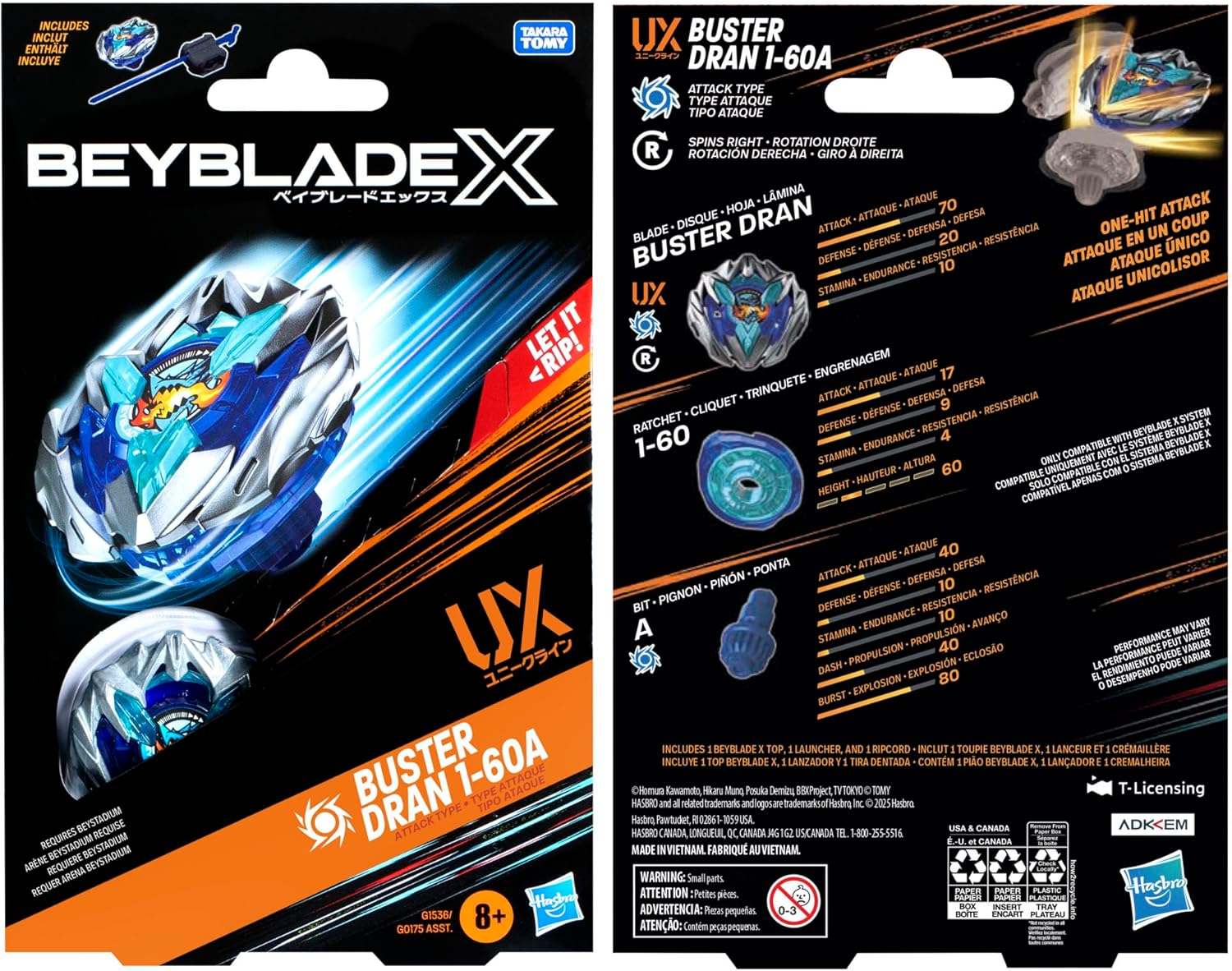 Beyblade X Buster Dran 1-60A UX Starter Pack Set with Attack Type Top and Launcher; Authentic Takara Tomy Battle Tops Games | Spinning Toys for Boys and Girls 8+, Kids image number 4