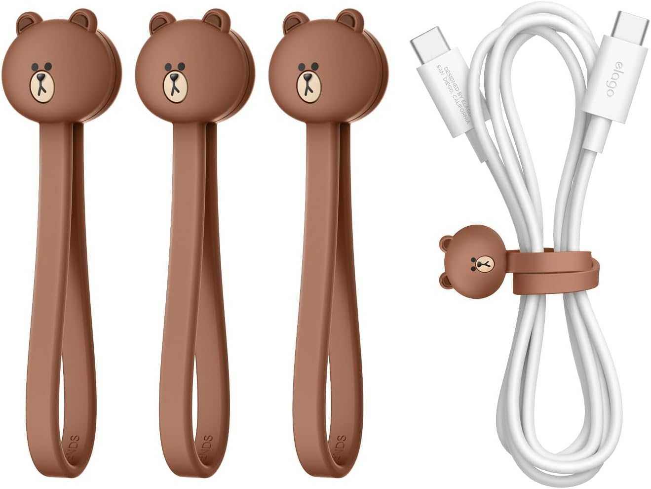 Elago | LINE Friends Magnetic Cable Ties, Premium Silicone Cord Organizer, Reusable Magnetic Cable Organizer [Official Merchandise] (Sally)