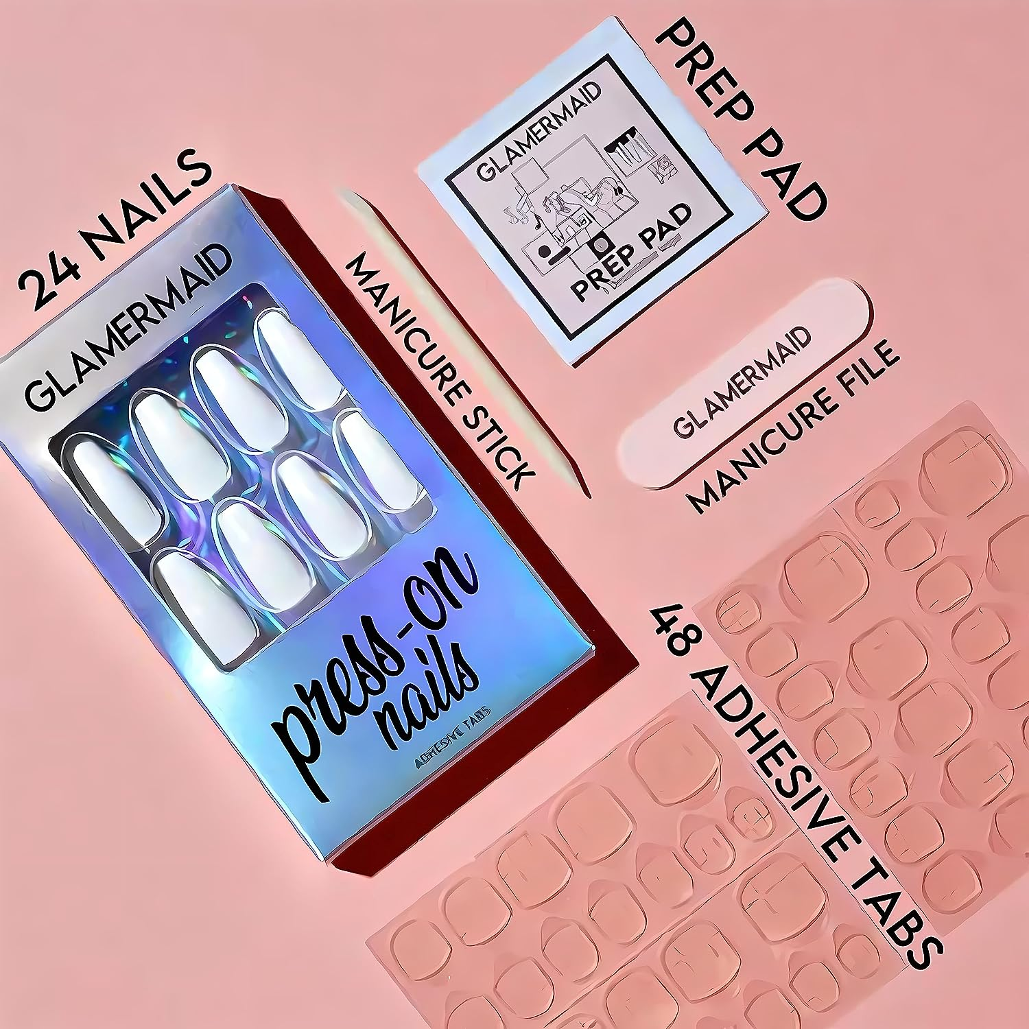 GLAMERMAID Green Press on Nails Short Square Fake Nails, Nude Glossy Acrylic Nails Full Cover False Nails Squoval Gel Nail Kits with Design, 24Pcs Reusable Stick on Nails for Women Daily Salon image number 3