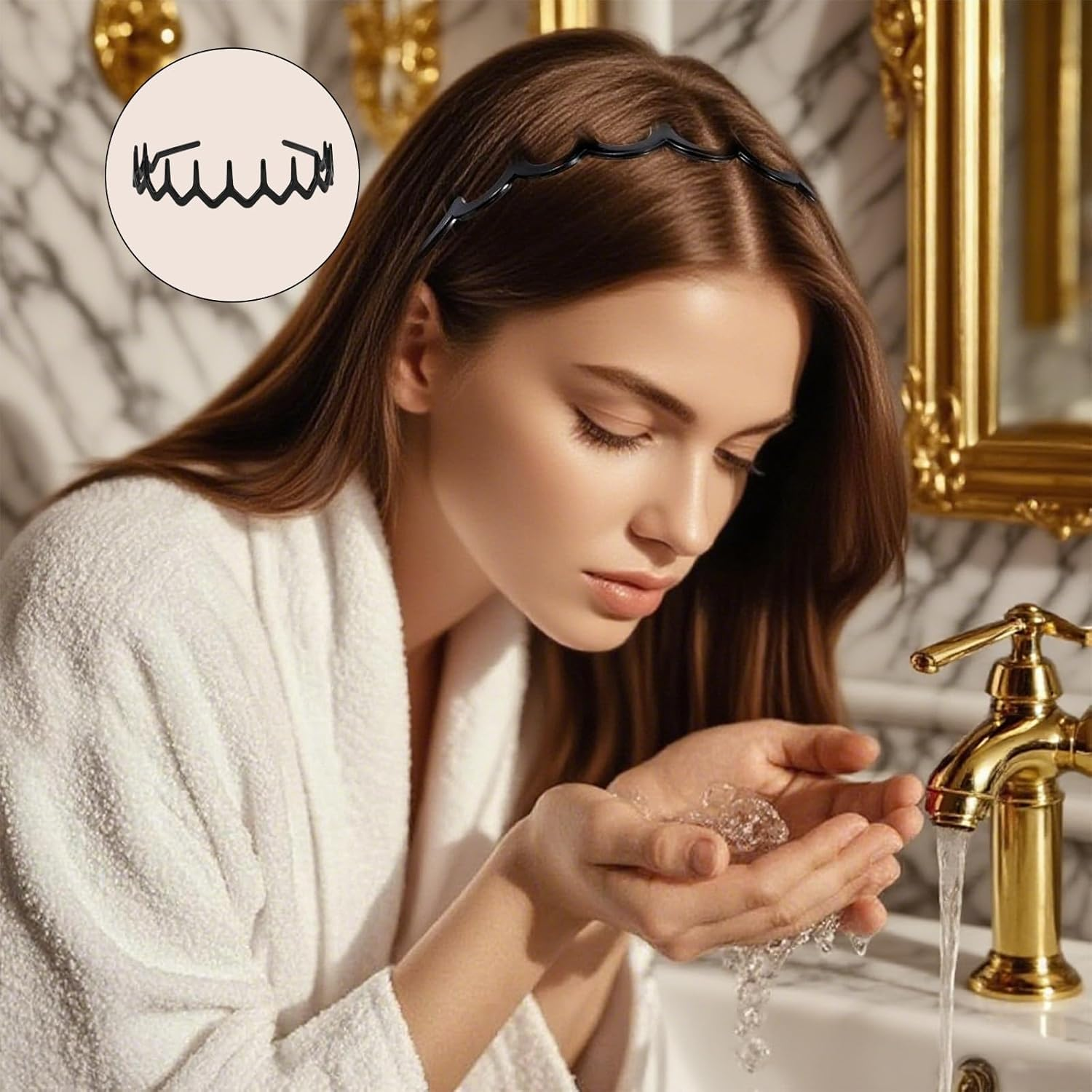 Pack of 10 Elastic Tooth Headband with 4 Clips, Zigzag Headbands, Non-Slip Hair Bands for Women Girls, Wavy Shark Tooth Hair Comb for Men, Women (Black, Brown) image number 3