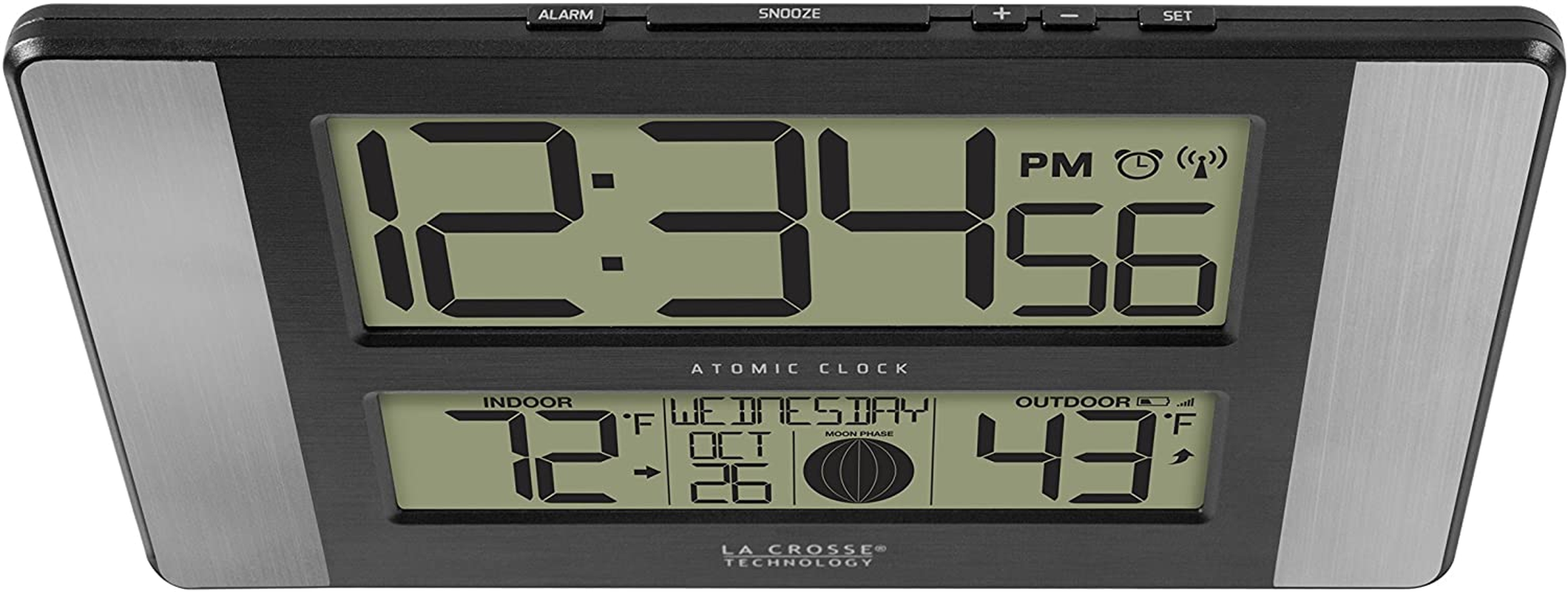 La Crosse Technology 513-1417AL-INT Atomic Clock W Outdoor Temp, Grey/Black image number 1