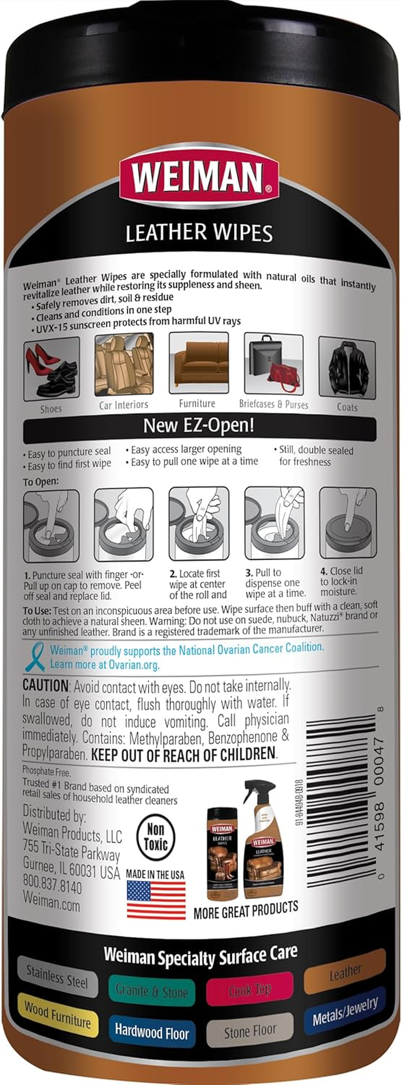 Weiman Products, LLC Weiman Leather Wipes Canister 30 Count image number 1