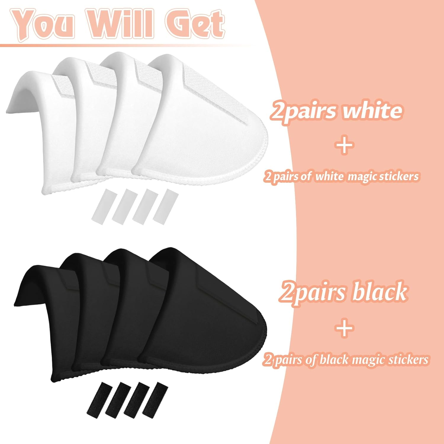 4 Pairs Set-In Shoulder Pads 1.5Cm Thickening Foam Shoulder Pads for Womens Clothing Sewing Supplies Breathable Sponge Pads for Sloping High Low Shoulders Blazer Suit (Black & White)