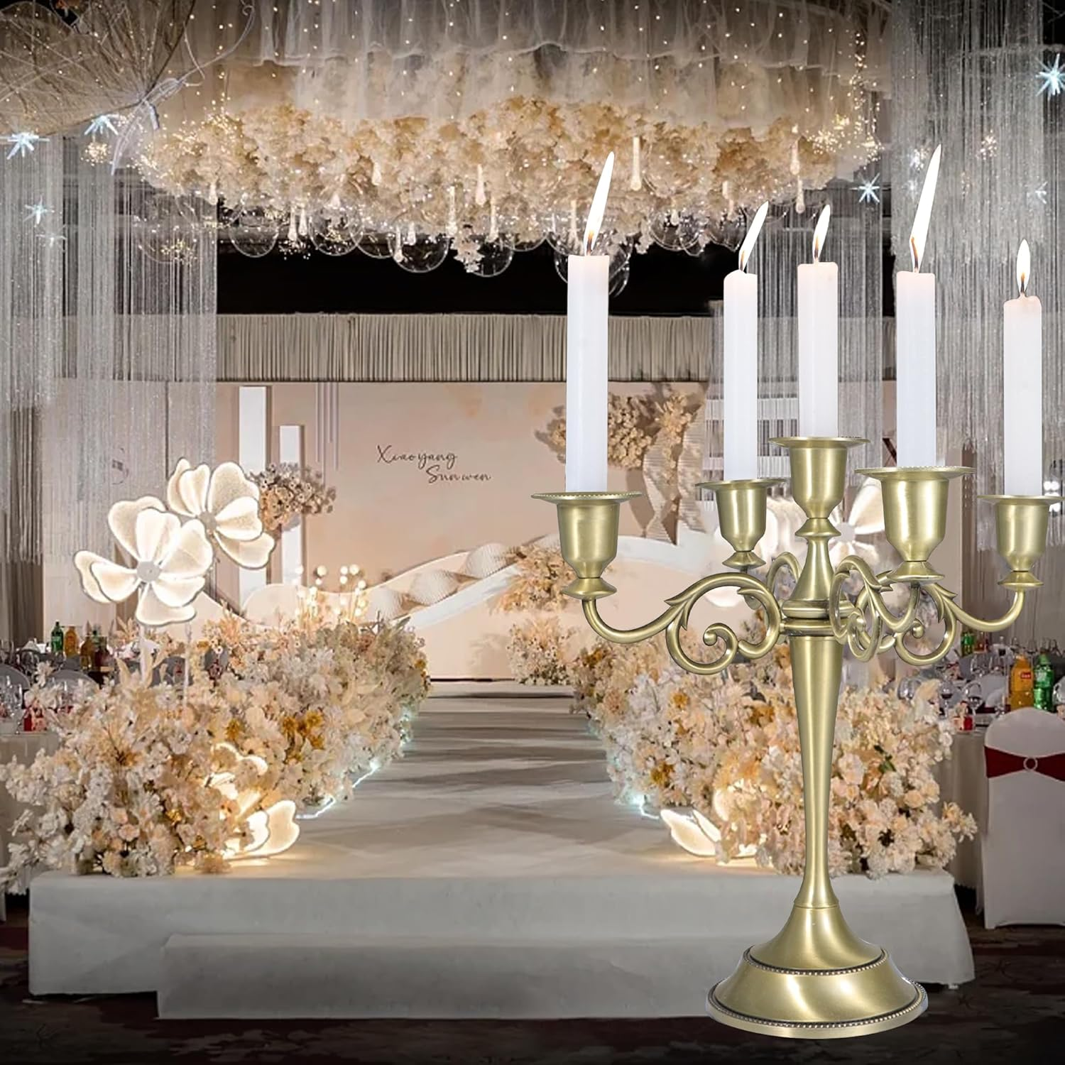 Incifuerza 5 Arms Metal Candelabras Candlestick Holder, Retro Black Taper Candle Holder for Dining Table, Fireplace, Candelabra Centerpieces, Wedding Home Decoration Gloss Black (Antique Bronze) image number 1