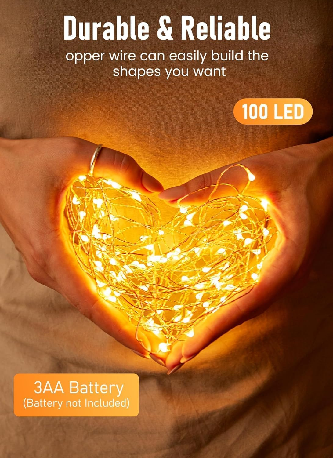 Fairy String Lights, 33Ft 100 LED Battery Operated Fairy Lights Copper Wire Twinkle Lights Mason Jar Lights, Waterproof Starry Firefly Lights for Party Wedding Christmas Decor - Battery Operated String Light image number 3