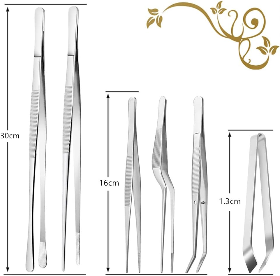 Cooking Tweezer Tongs,Caasfooy 6 Pcs Multifunctional Stainless Steel Food Tongs,Kitchen Tweezer Set,Professional Chef Tweezers for BBQ, Cooking,Buffet,Sea Food(Silver) image number 4