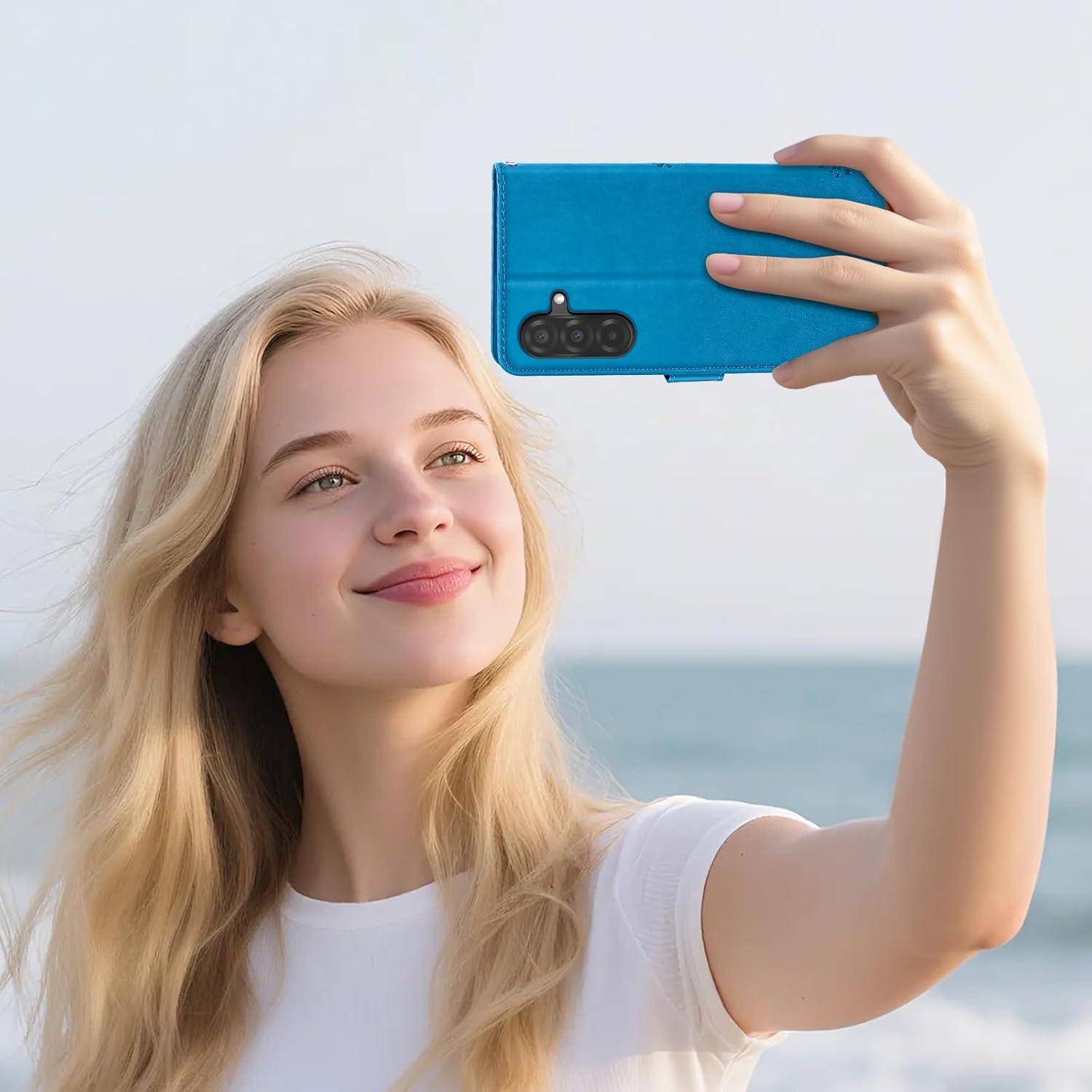 EASDNB Mobile Phone Case for Samsung Galaxy A36 5G Case, Flip Leather Wallet Case with [3 Card Slots] [Magnet] [Stand] Premium Leather Embossing Protective Flip Case for Samsung Galaxy A36, Blue image number 5