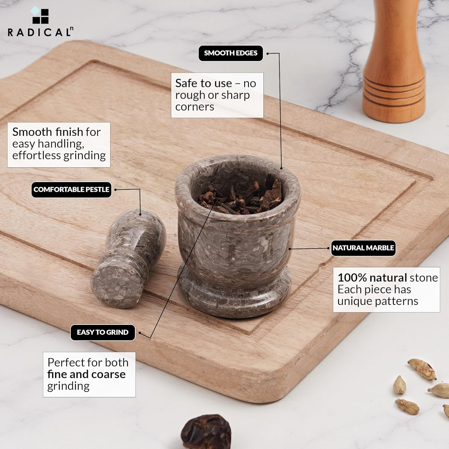 Radicaln Marble Mortar and Pestle Set Oceanic 2.5" Inches Handmade Spice Grinder & Garlic Crusher for Kitchen Mortar and Pestle Set Small Herb Grinder image number 5