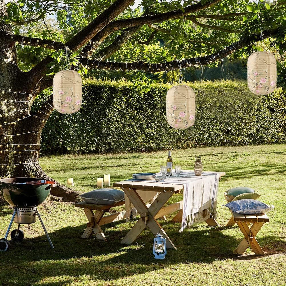 Solar Powered Traditional Decorative Lamp Nylon Cloth LED Festival Lanterns IP65 Waterproof Lantern Atmosphere Light Outdoor Garden Party Decoration (A) image number 3