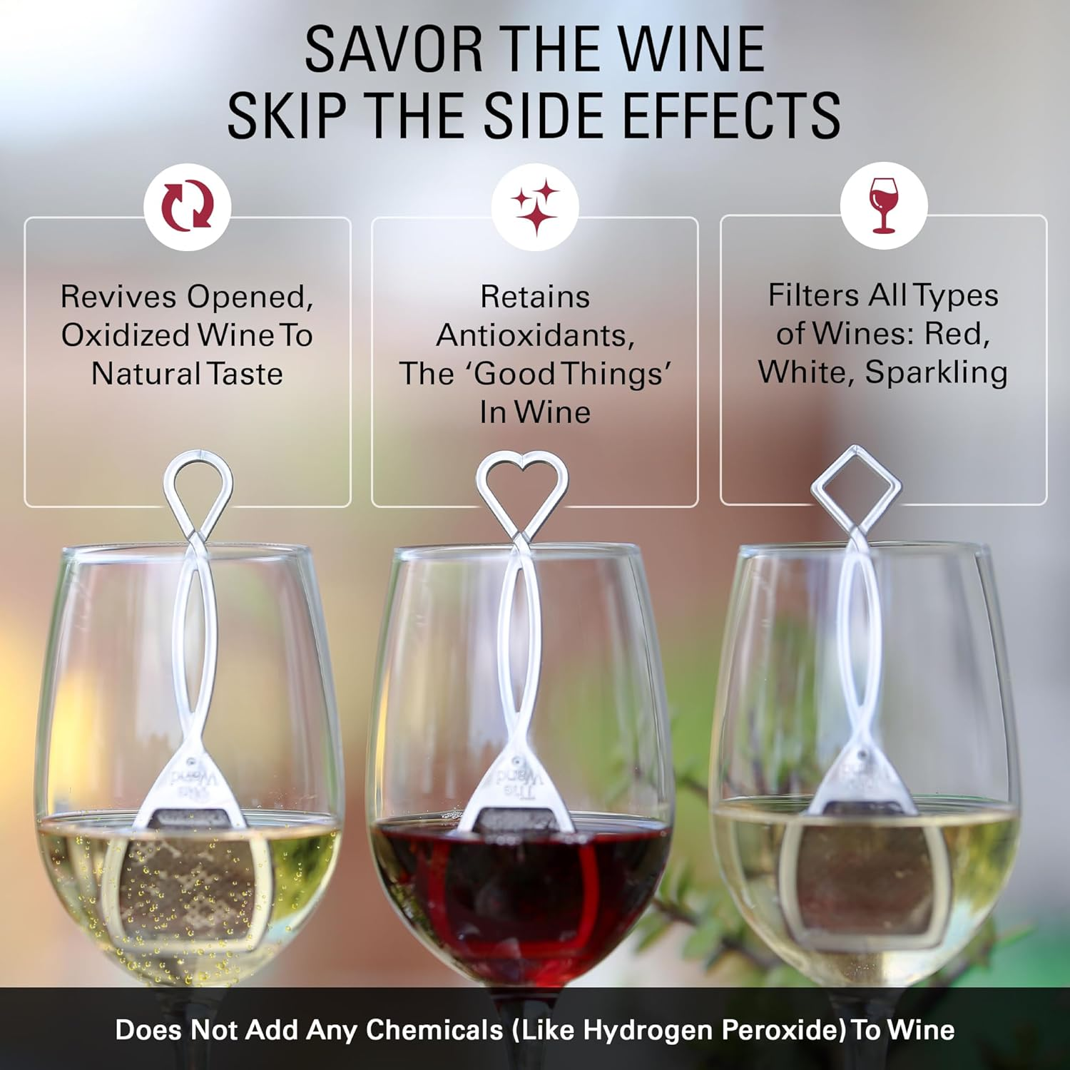 Purewine Wand Technology Histamine and Sulfite Filter, Purifier Alleviates Wine Allergies, Stir Stick Aerates Wine - Pack of 3
