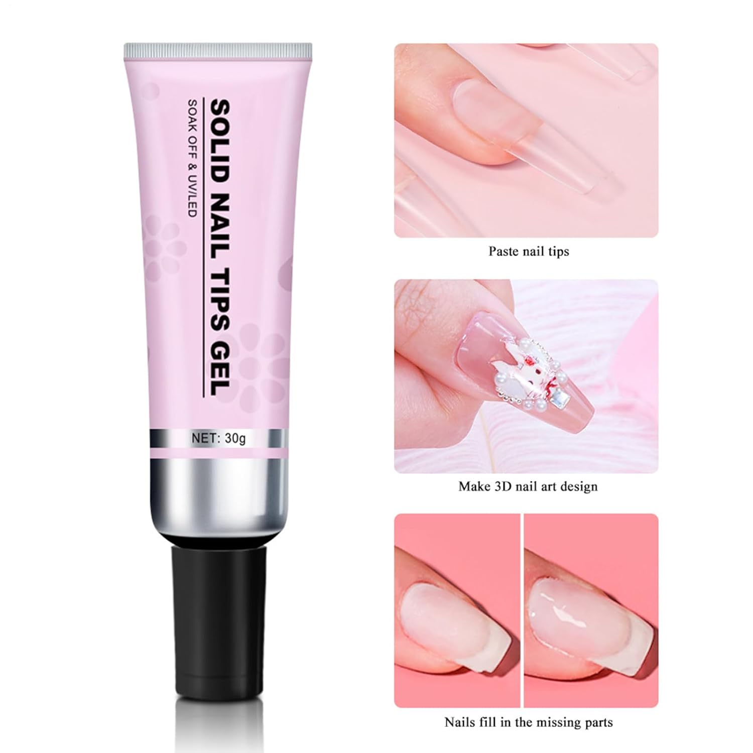 Solid Nail Glue Gel Kit with Uv Light & Remover - Nail Glue Remover for Press on Nailsl, Strong Solid Nail Glue, Long-Lasting 30+ Days with UV Light, Salon Professional Bundle for Press on Nails