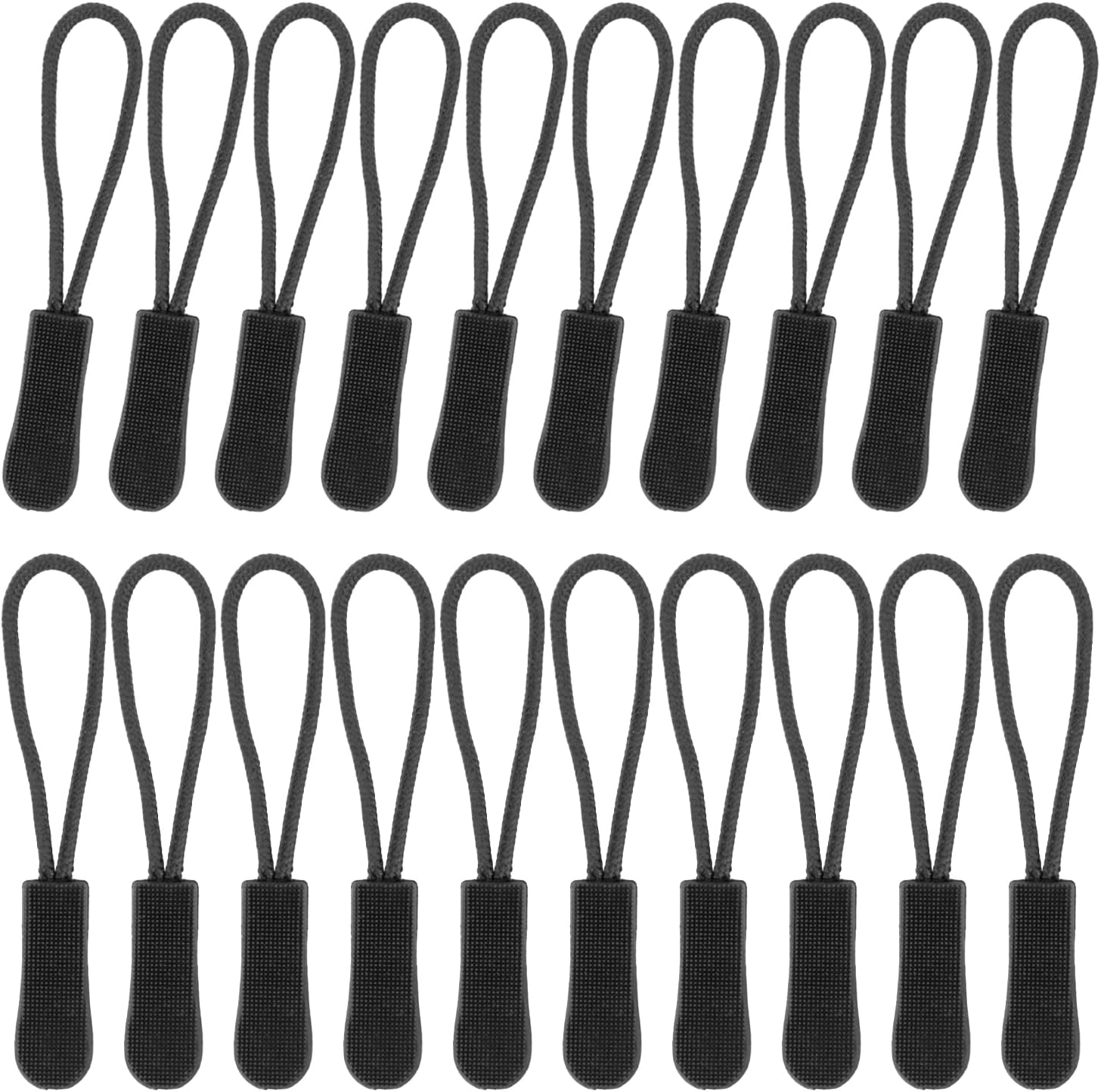 BOROLA 20Pcs Durable PVC Nylon Zipper Extension Pulls Replacement Zipper Pulls for Bags, Jackets, Purses, Backpacks Colorful Zipper Nylon Cord(Black)