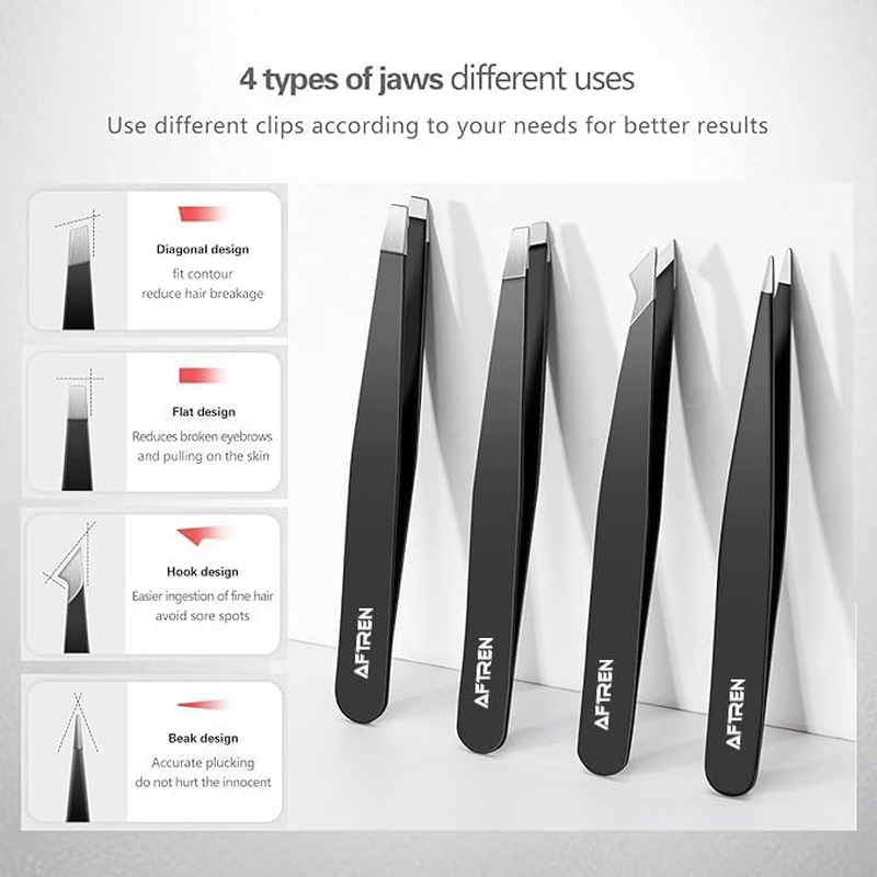 AFTREN Professional Stainless Steel Eyebrow Tweezers Set, Best Precision Tweezers for Eyebrow Plucking, Facial Hair and Blackheads Ingrown Hair Remover (Black) image number 3