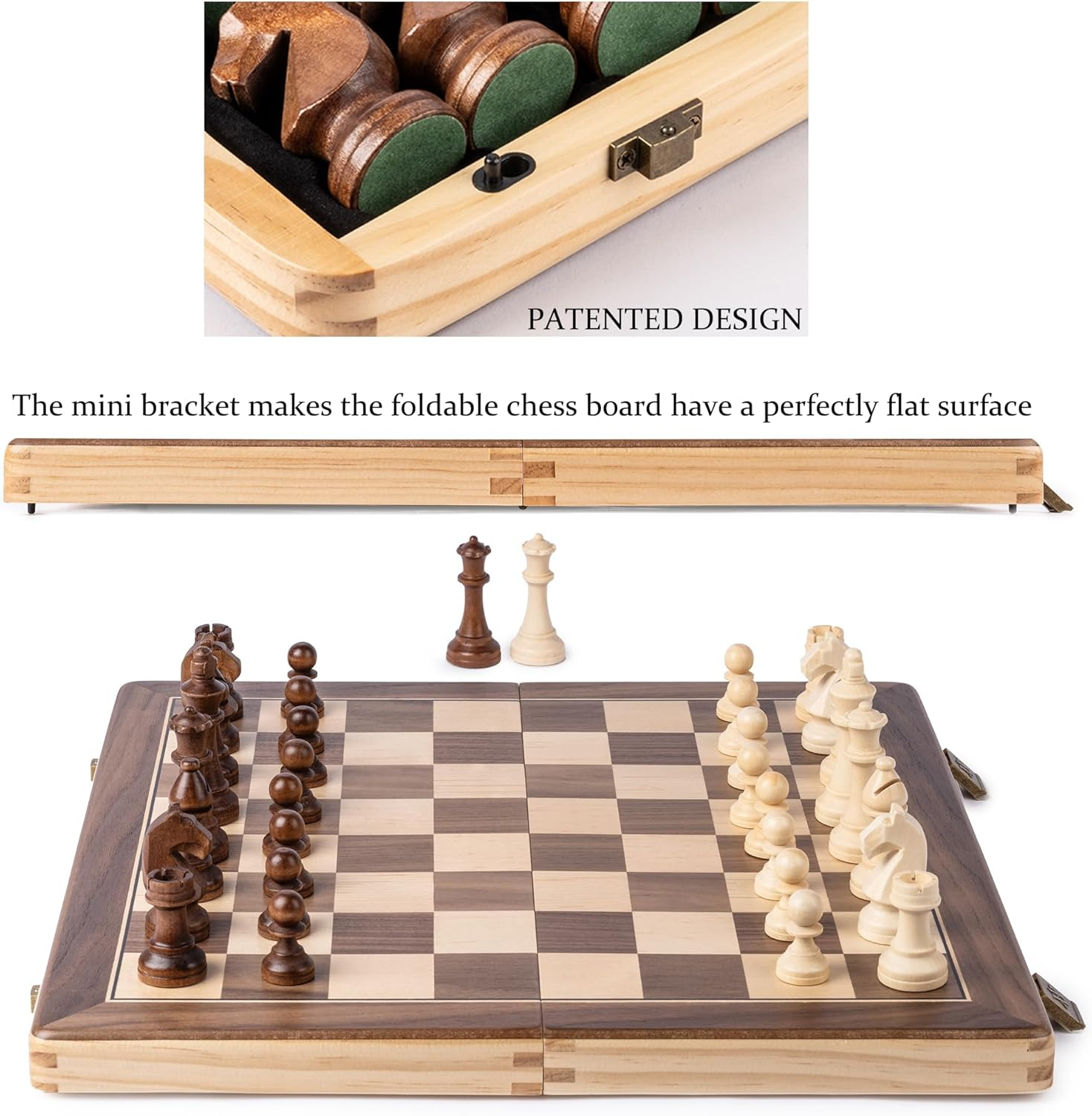 A&A 15" Magnetic Wooden Chess Set/Folding Board / 3" King Height German Knight Staunton Chess Pieces/2 Extra Queen image number 1