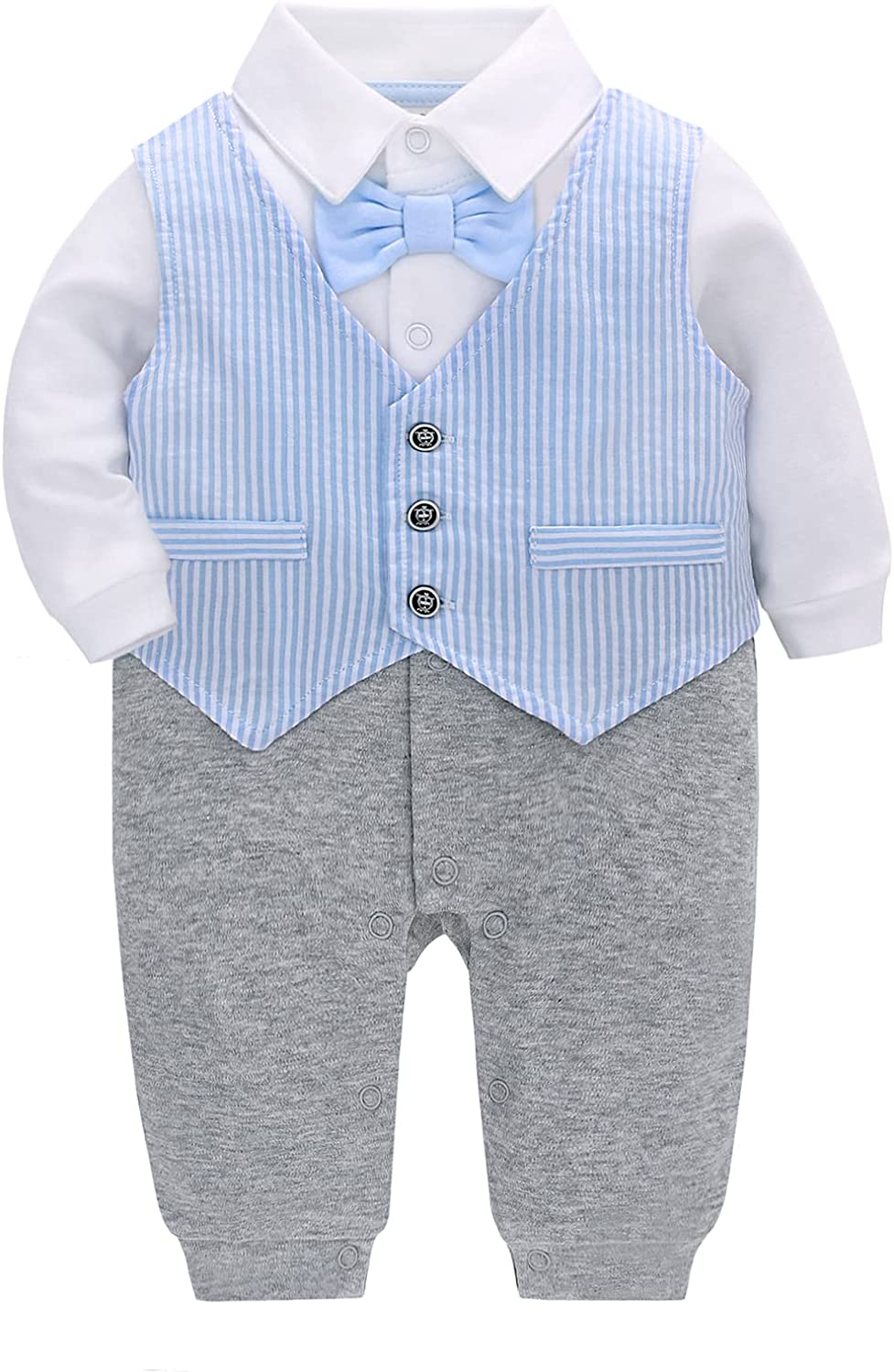 Famuka Baby Boy Formal Suit Gentleman Romper and Stripe Vest Two Pieces Wedding Tuxedo Outfit
