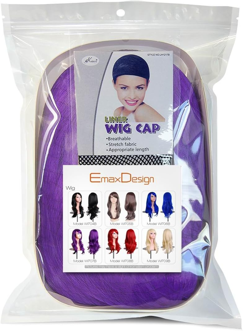 Emaxdesign 70Cm Cosplay Wig for Women Long Full Curly Wavy Heat Resistant Fashion Glamorous Hairpiece with Free Wig Cap & Comb (Dark Purple) - Dark Purple image number 5