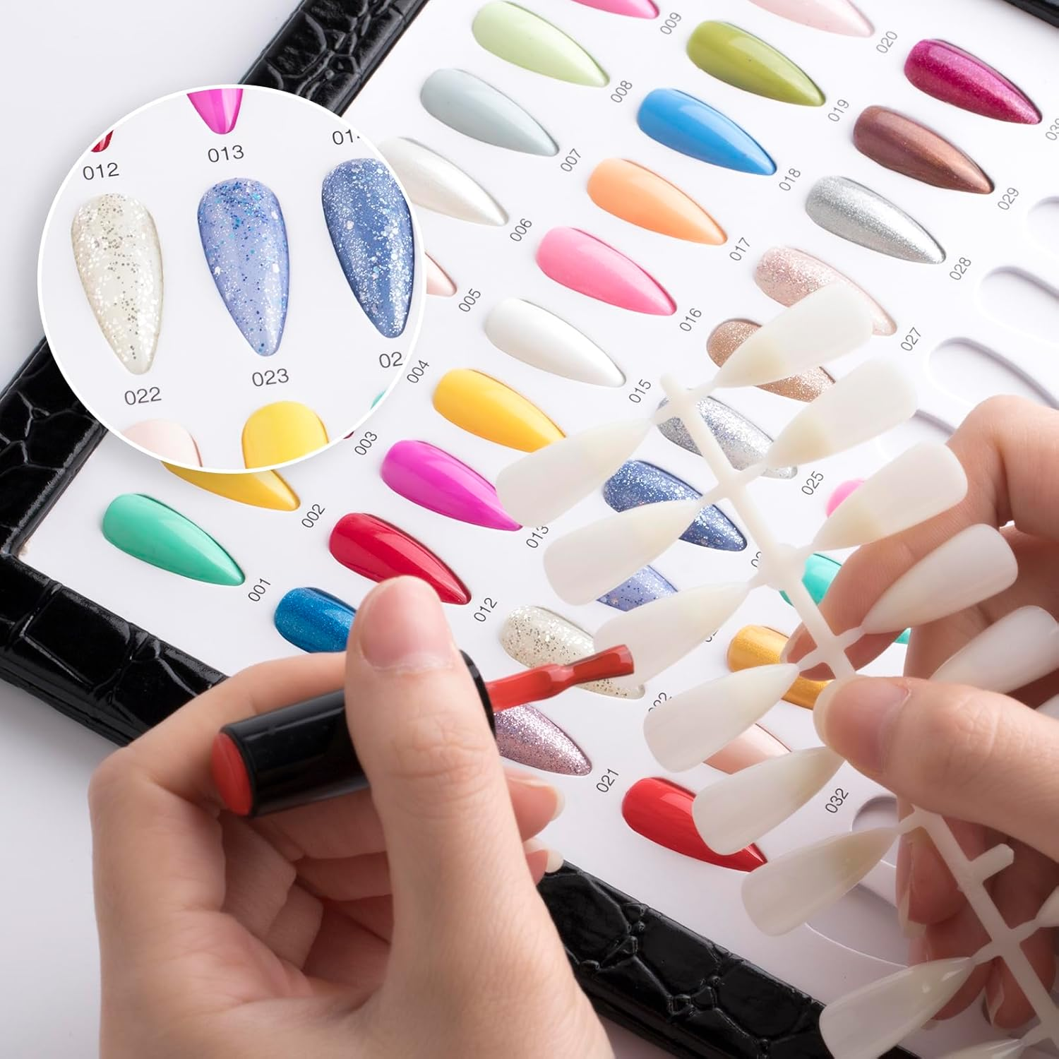 BNG Nail Display Book 120 Colour Professional Nail Gel Polish Display Card, Black Leather Book Nail Color Chart, Nail Art Salon Design Display Booklet 240 Pcs False Nails Tips image number 6