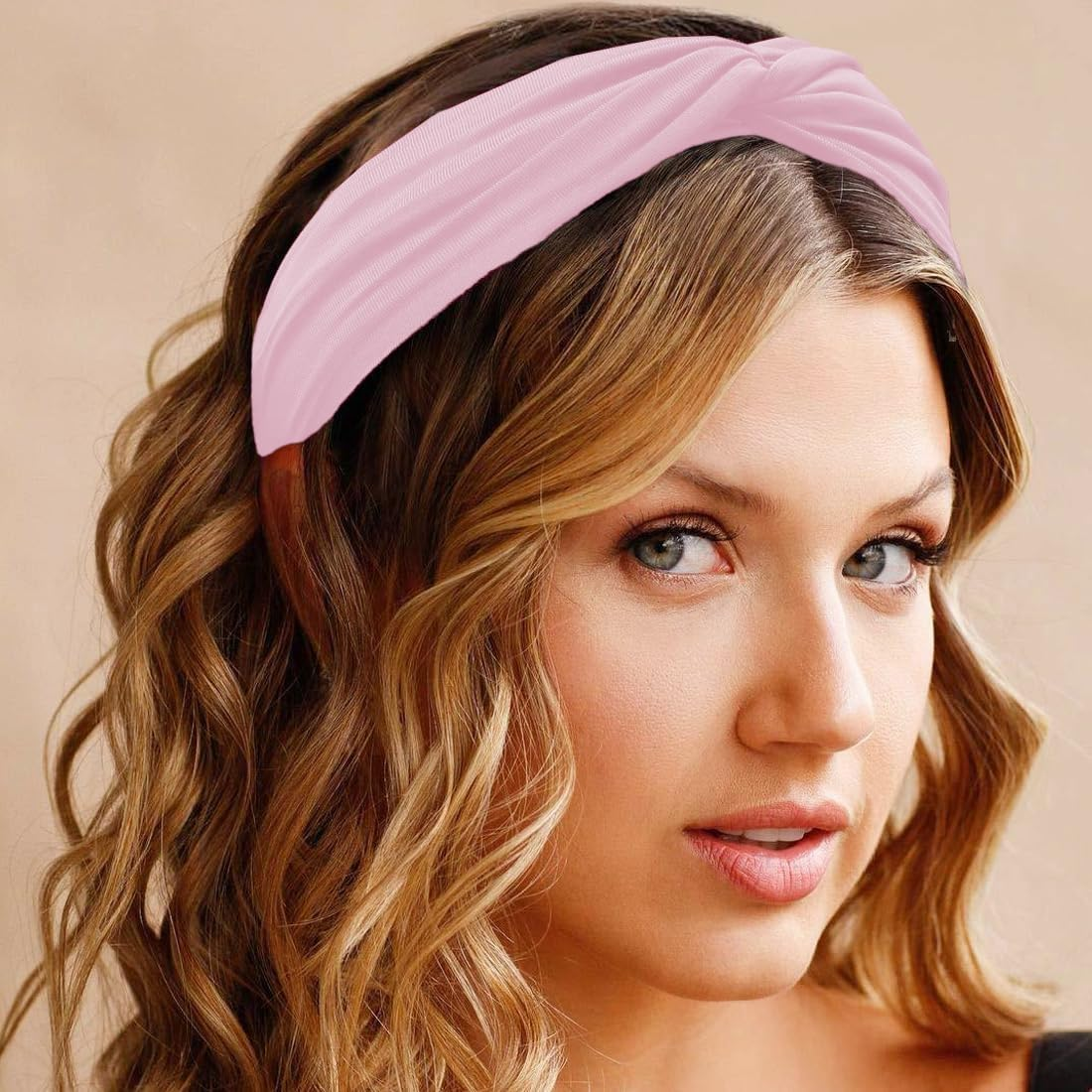 WUSJCOF Pack of 3 Elastic Headbands, Summer Cotton Cross Headband, Wide Headband, Knot Sports Headwrap, Yoga Headband, Hair Accessories for Women Girls (Black, White, Pink) image number 5