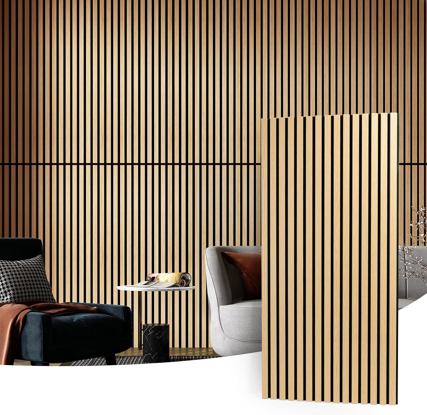 Art3D 2-Pack Wood Slat Acoustic Panels for Wall & Ceiling, Wood-Laminate Soundproof Wall Panel for TV Wall Background, Living Room, Accent Wall, Kitchen Island, Office - 120 X 60 CM, Oak