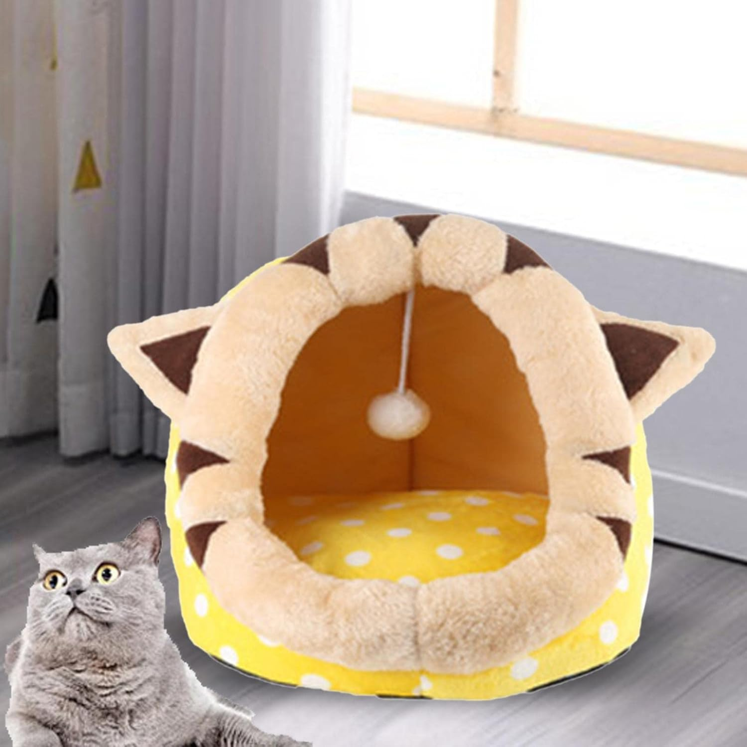 Cute Cat Beds for Indoor Cats, Pet House Dog Sleeping Bed Dog Nest Winter Warm with Cushion Nonslip Bottom for Small Medium Large Dogs Cats, Cat, S/288 (Color : Cat, Size : Medium) image number 2