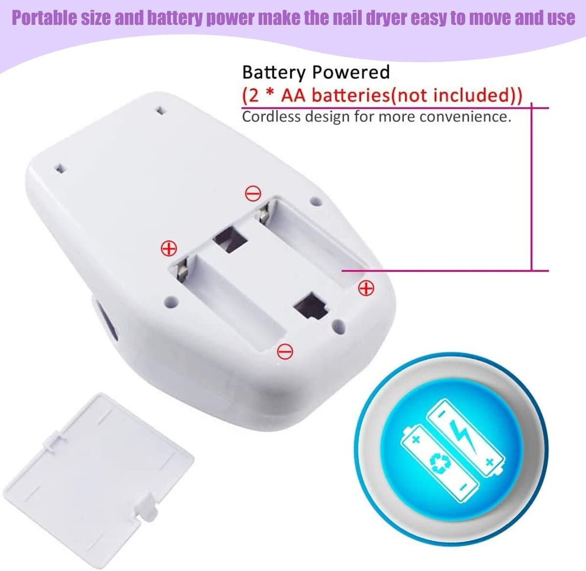 Mini Nail Dryer Portable Nail Lamp for Regular Nail Polish Nail Fan Dryer Battery Operated Nail Art Polish Machine Quick-Drying Nail Art Safe Tools for Women Kids image number 3