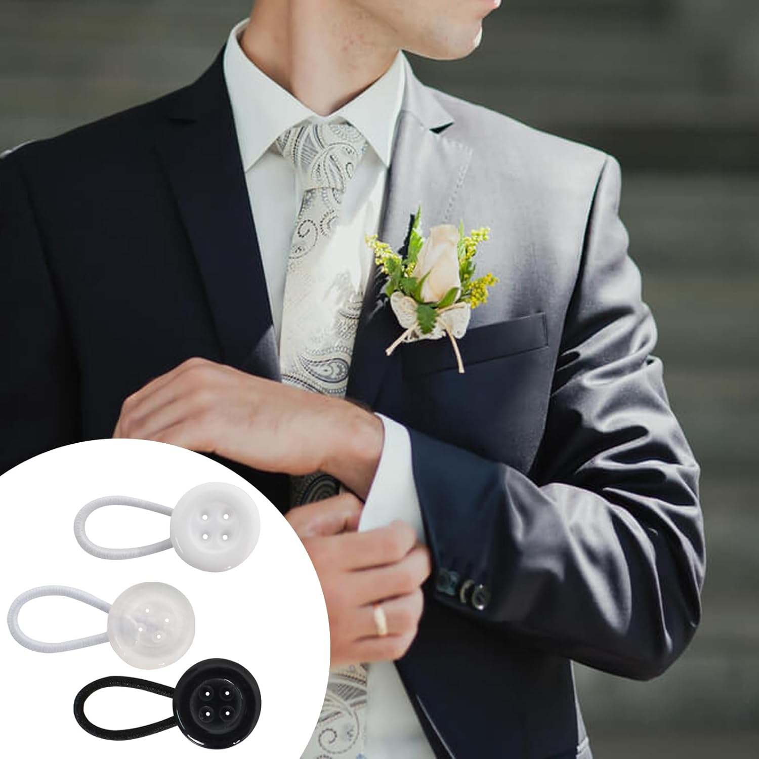 6 Pcs Mixed Color Collar Extenders, Adjustable Elastic Button Extender, Button Extender for Trousers Add Length, Elegant Collar Extenders Elastic Button for Expansion of Collar, Neck, Trousers image number 6