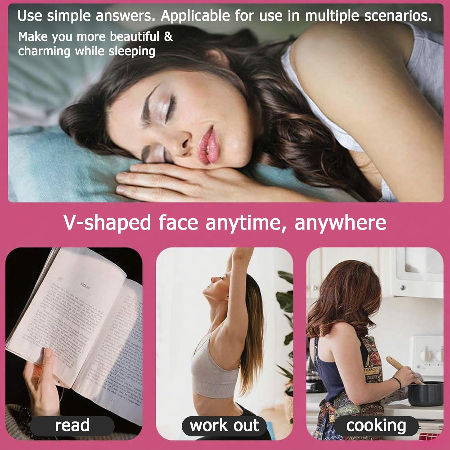 V Line Lifting Mask, V-Line Mask, Dual Lifting Sculpting, Reusable Chin Strap for Sleeping, Face Toning Belts, Double Chin and Sagging Shape and Tighten Face, Jaw Exerciser (Rose) image number 3