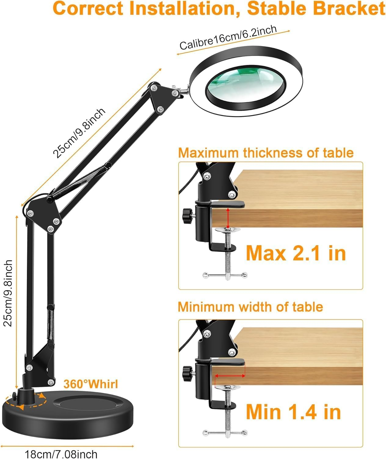 Magnifying Glass with Light and Stand, 2-In-1 LED Lighted Desk Lamp & Clamp，3 Color-Changing & 10-Level Dimmable, Ideal for Hobby Crafts and Workplace Lighting
