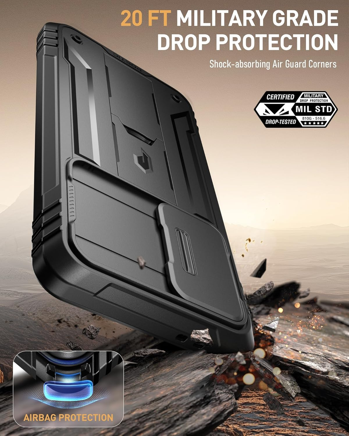 POETIC Revolution Case for Samsung Galaxy A36 5G, [Slide Camera Cover] [Screen Protector Works with Fingerprint ID] Military Grade Galaxy A36 5G Phone Case with Kickstand - Black