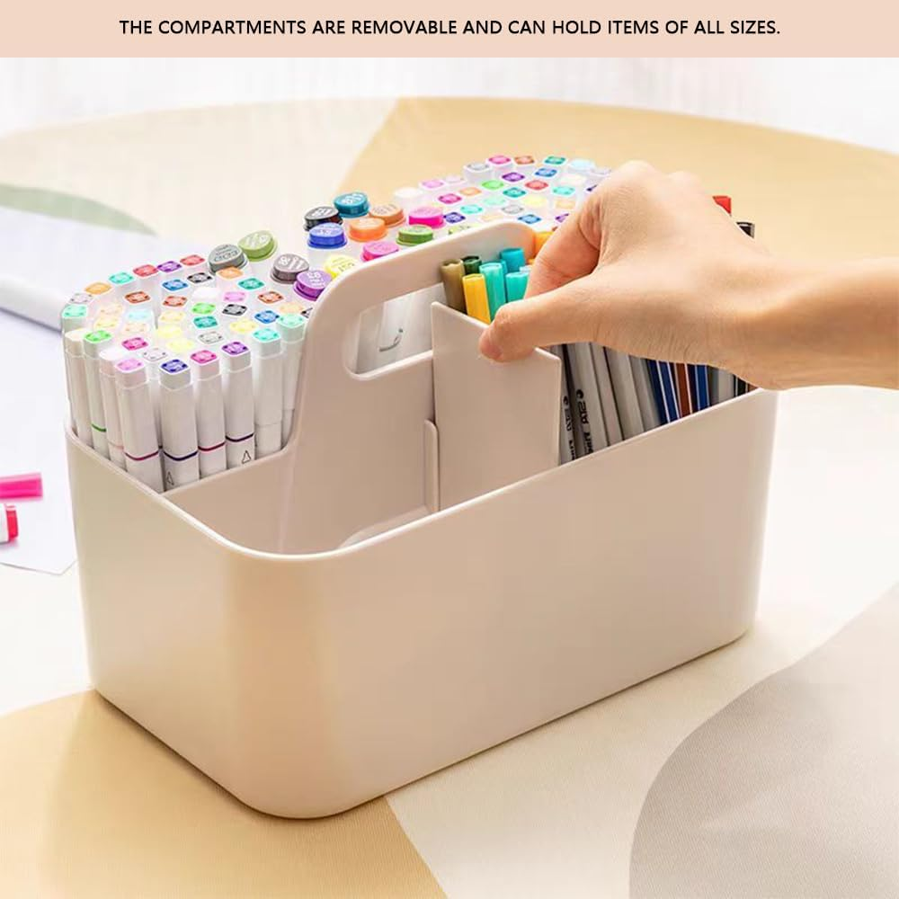 MUSONG Multifunctional Desk Organizer with Handle &ndash; Durable Plastic Storage Caddy with Multiple Compartments for Pens, Stationery, Makeup, Remotes & Office Accessories image number 3