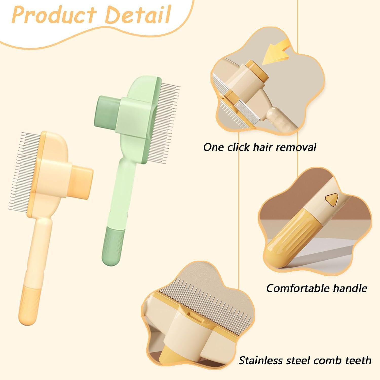 Self-Cleaning Pet Flea Comb Grooming Brush, 2 Piece Pet Flea Comb Grooming Brush Set, Pet Hair Removal Tool, Self-Cleaning Pet Hair Removal Comb Flea Comb image number 6