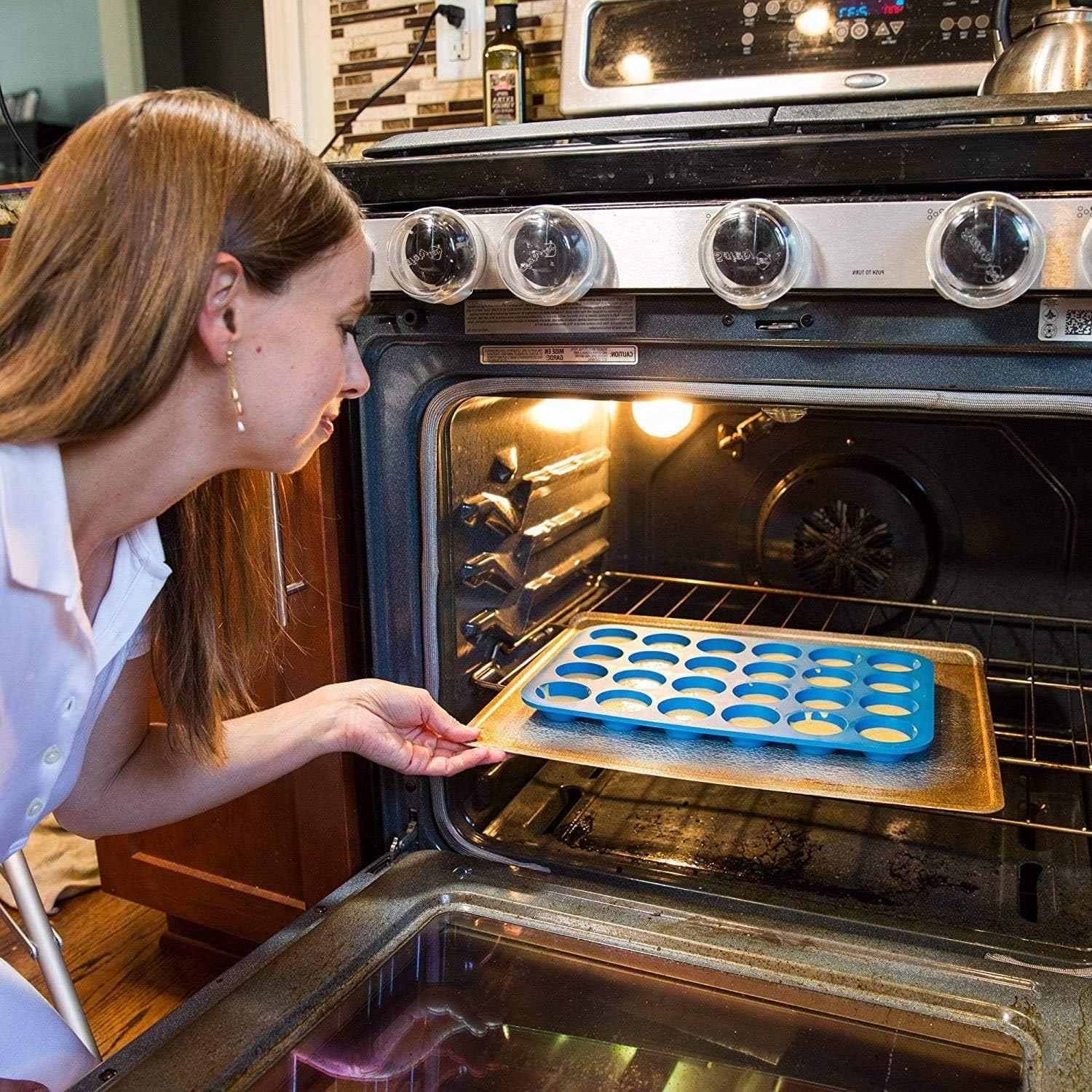 Muffin Tray Silicone Mini 24 Cups, Non Stick Muffin Pan Cupcake Bakeware Baking Mould, Dishwasher Safe (Blue) image number 3