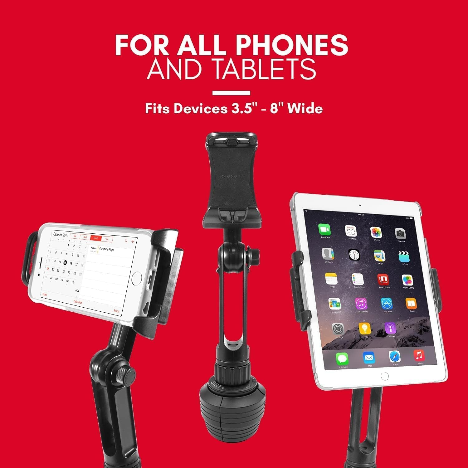 Macally Cup Holder Tablet Mount - Heavy Duty Ipad Cup Holder Car Mount Stand or Tablet Holder for Car, Truck, and Vehicle - Fits Devices 3.5" - 8&rdquo; Wide with Case - Adjustable Ipad Holder for Car image number 5
