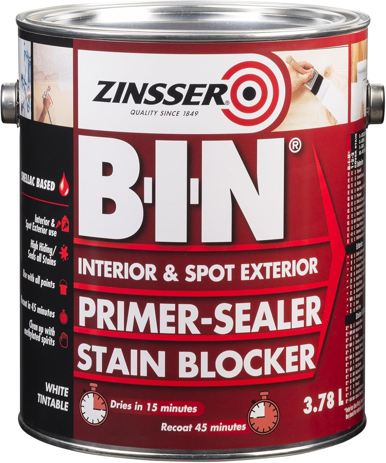 Zinsser B-I-N Shellac-Based Primer Spray White 369G - Interior/Spot Exterior Primer-Sealer & Stain Blocker, Fast-Drying, Odour-Sealing for Drywall, Tile, PVC, & More - Adheres without Sanding image number 2