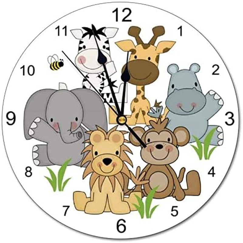 Animals Safari Kids Wall Clock Girl Boy Baby Nursery Room Jungle round Silent Non Ticking Clock for Office Kitchen Bedroom Living Room Wall Decor 12 Inch image number 4
