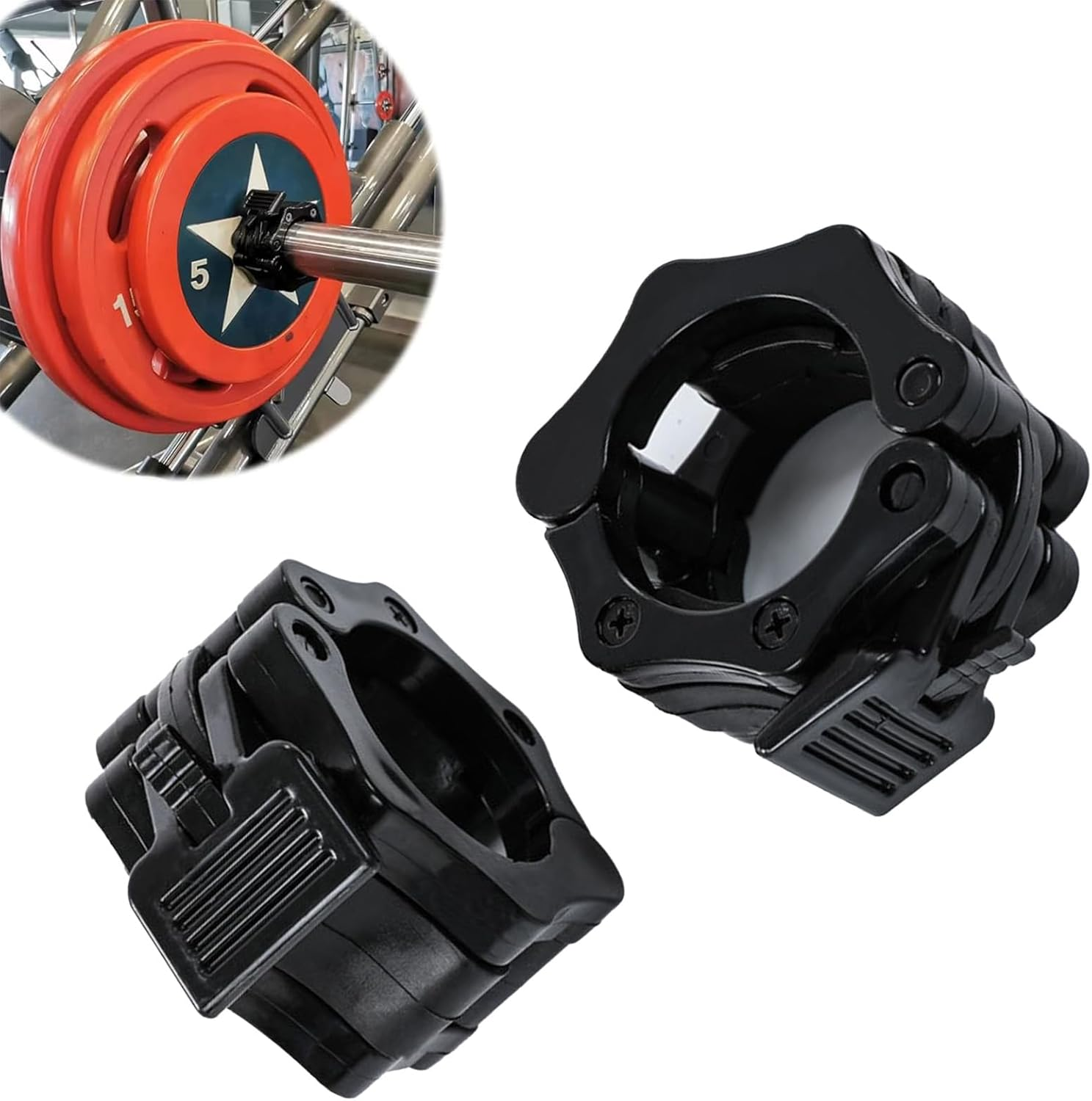 Barbell Clamps Collars for 2 Inch Olympic Size Barbell Standard Bar Weight Plates Collar Clip for Workout Weightlifting Fitness Training Bodybuilding-Black image number 3