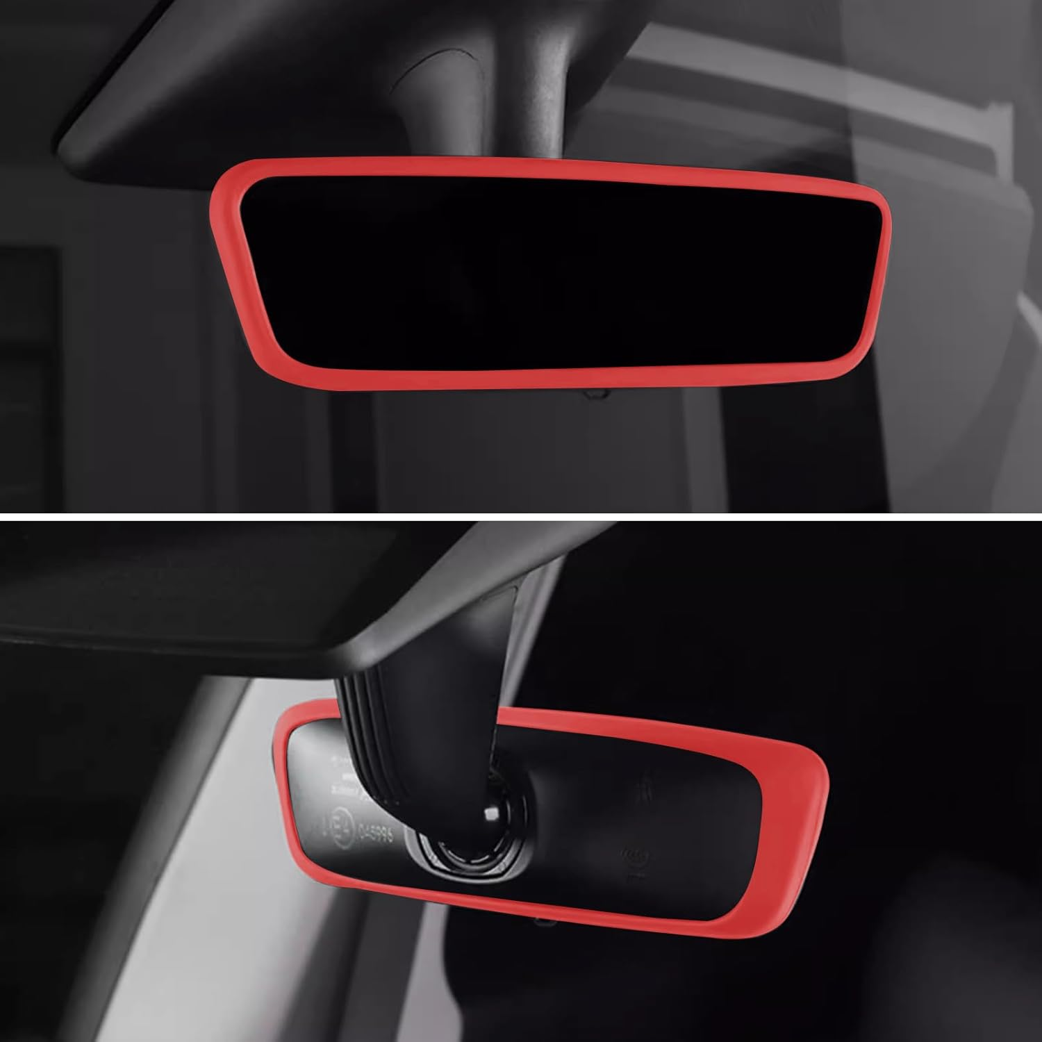 2PCS Protector Trim Frame Compatible with Tesla Model 3 Y 2019-2024 2025 Screen Edge Frame Rearview Mirror Cover Interior Silicone Decorations Center Console Decor Highland Juniper Accessories (Red) image number 2