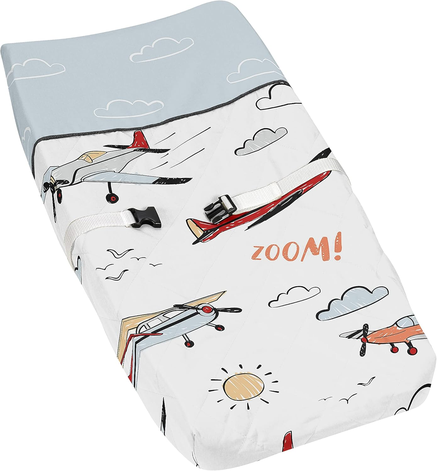 Sweet Jojo Designs Construction Truck Boy Baby Nursery Changing Pad Cover - Grey Yellow Black Blue and Green Transportation Chevron Arrow