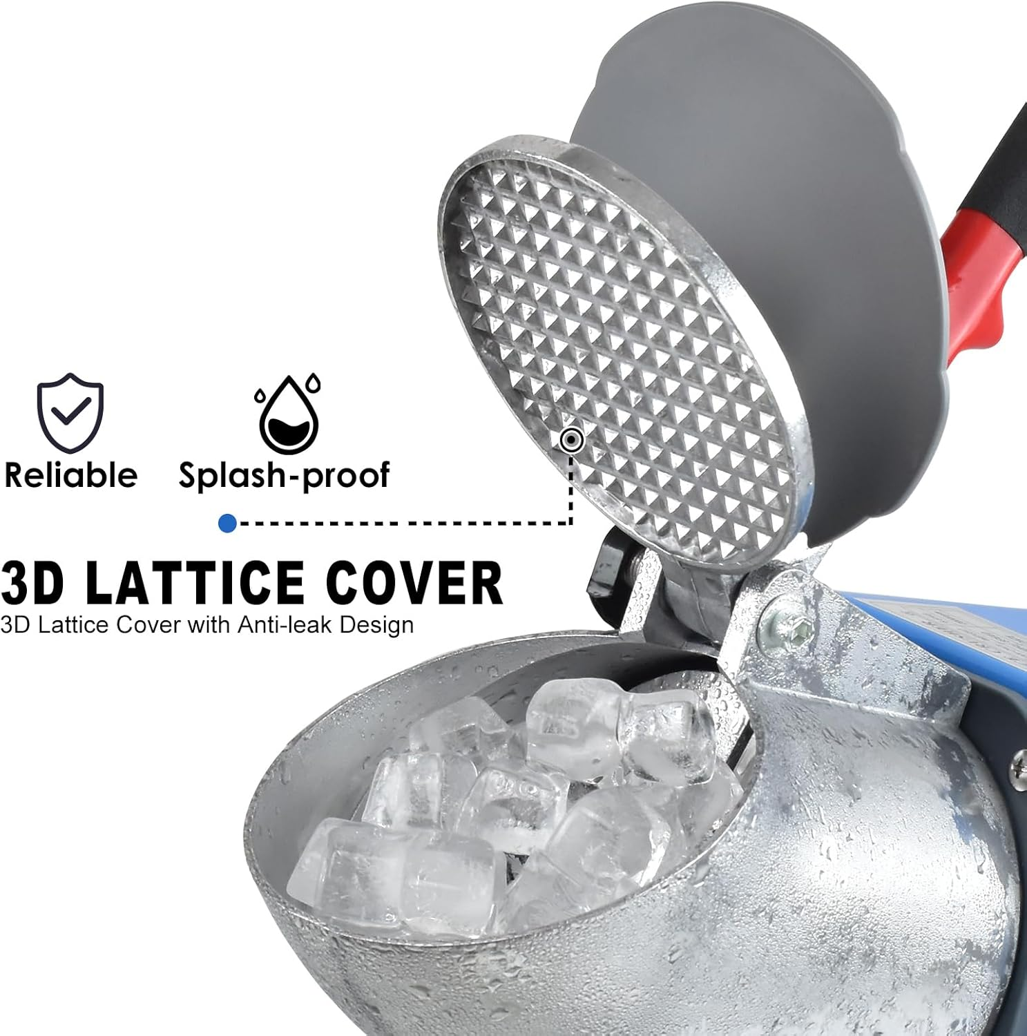 Electric Ice Shaver Machine,With Ice Pick and Scoop,3 Blades of Electric Snow Cone Machine(300W 2200R/Min),Splash Proof Shaved Ice Machine,Ice Crusher Machine for Home Commercial Use (Silver) - Orange image number 7