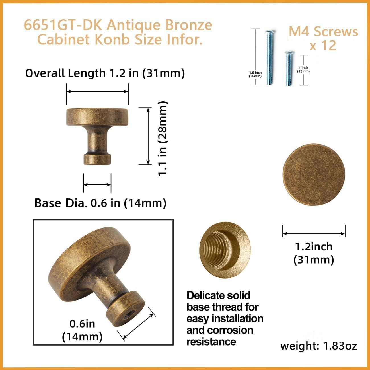 Goo-Ki 6 Pack Cabinet Knobs Antique Brass Drawer Knobs - Solid Zinc Alloy Single Hole/Screw Vintage Bronze Bar Cabinet Pulls Handles Retro Brass Kitchen Hardware image number 4