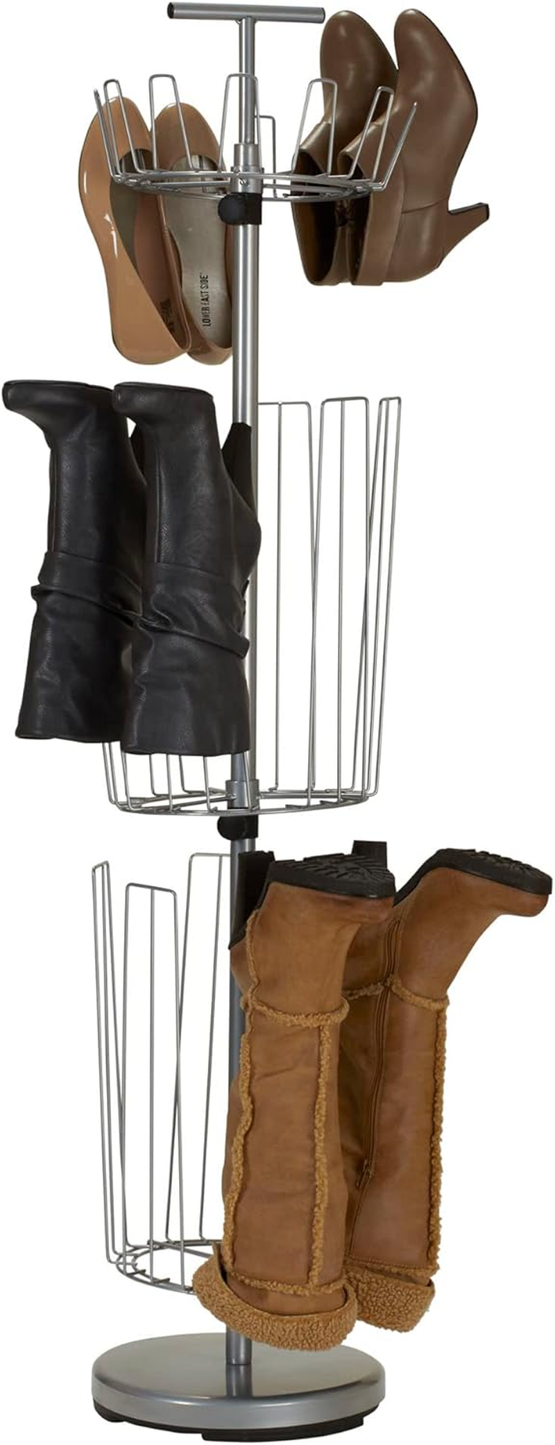 Household Essentials 2132-1 Metal 3-Tier Revolving Shoe and Boot Rack - Silver
